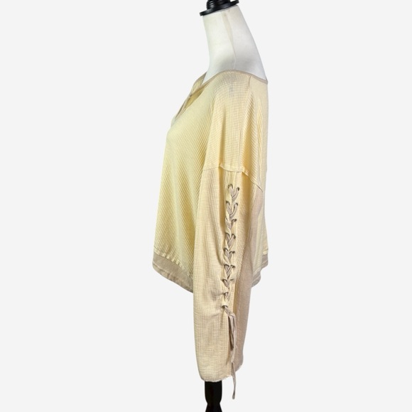 Buckle POL Pieced Top Size M Lace-Up Bell Sleeves Cream Beige Raw Edge Boho - Picture 7 of 13